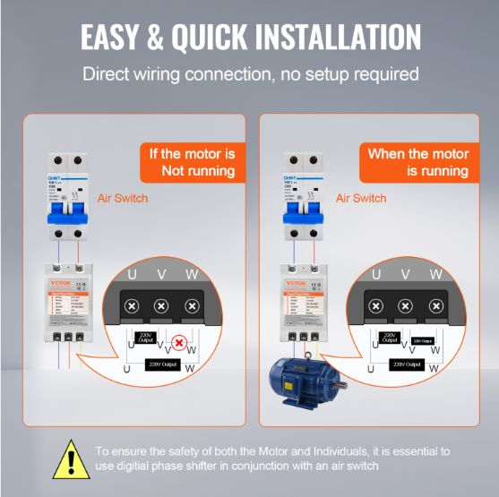 VEVOR 3 Phase Converter - 10HP 30A 220V Single Phase to 3 Phase Converter
